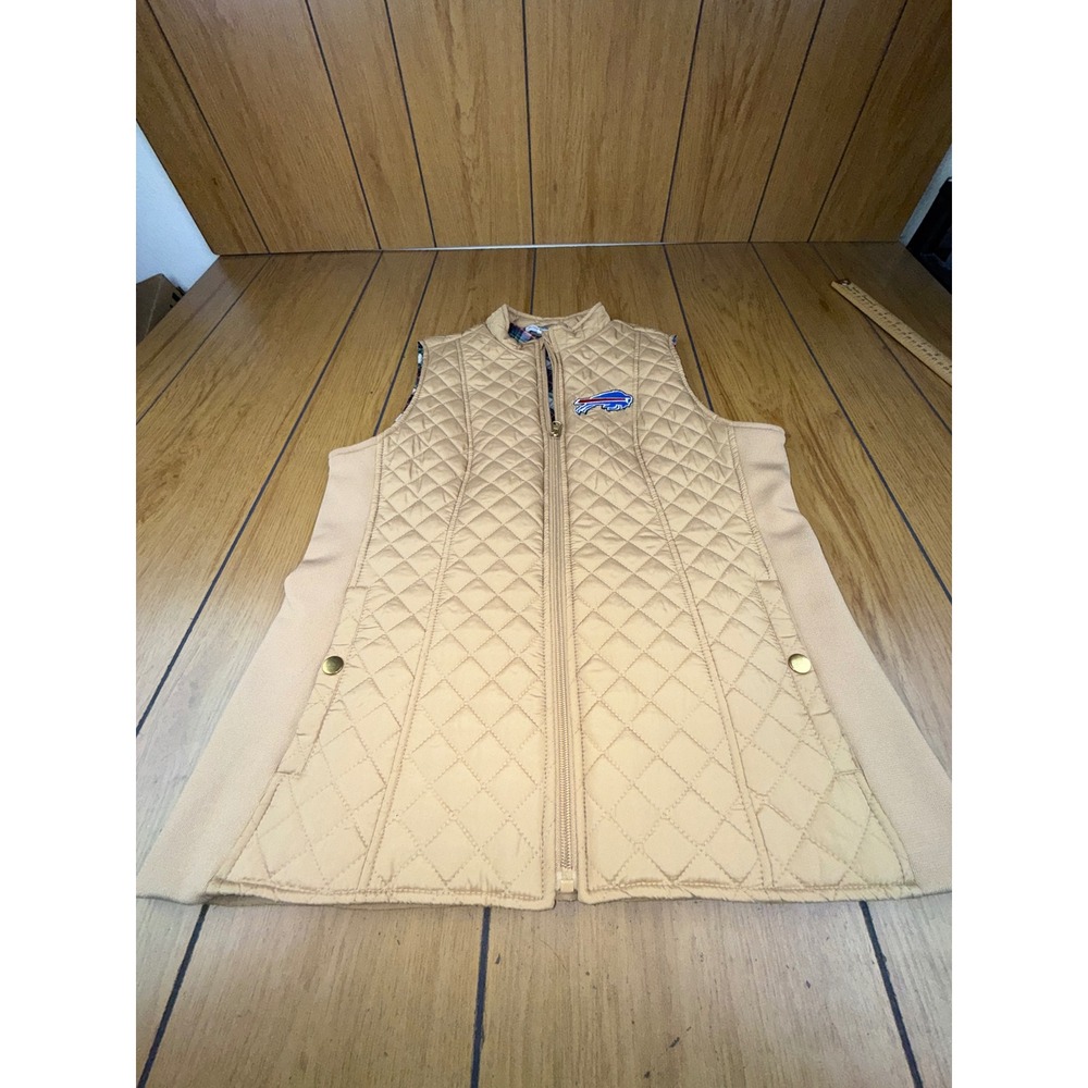 Kim Rogers Petite Buffalo‎ Bills Quilted Vest Sleeveless Full Zip Beige PM
